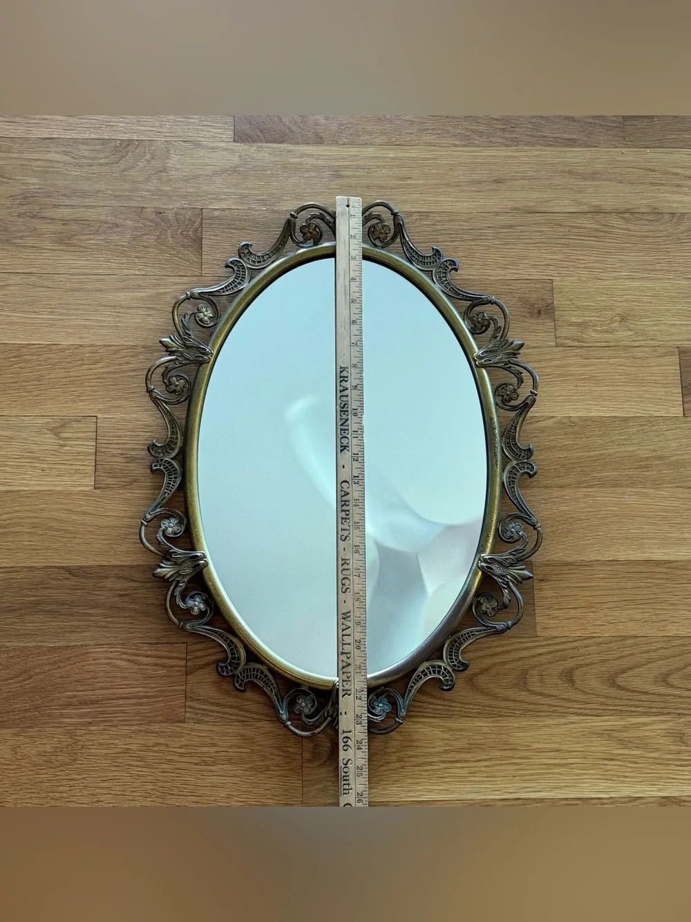 Vintage Ornate Gold Tone Oval Wall Mirror Floral Scroll Hollywood Regency
